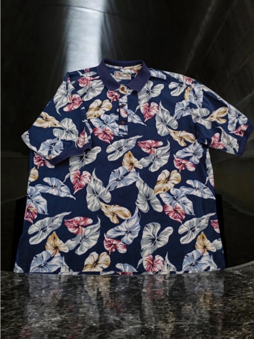 Men's Tori Richard XLarge Navy Floral Polo Short Sleeve Button-Up Resort Shirt